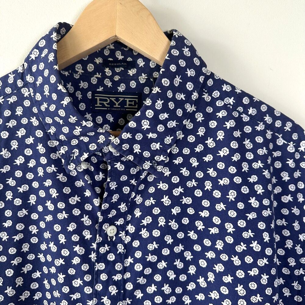 Rye Hawker Rye Mens Button Down Short Sleeve Navy Size XXL Floral Regular Fit